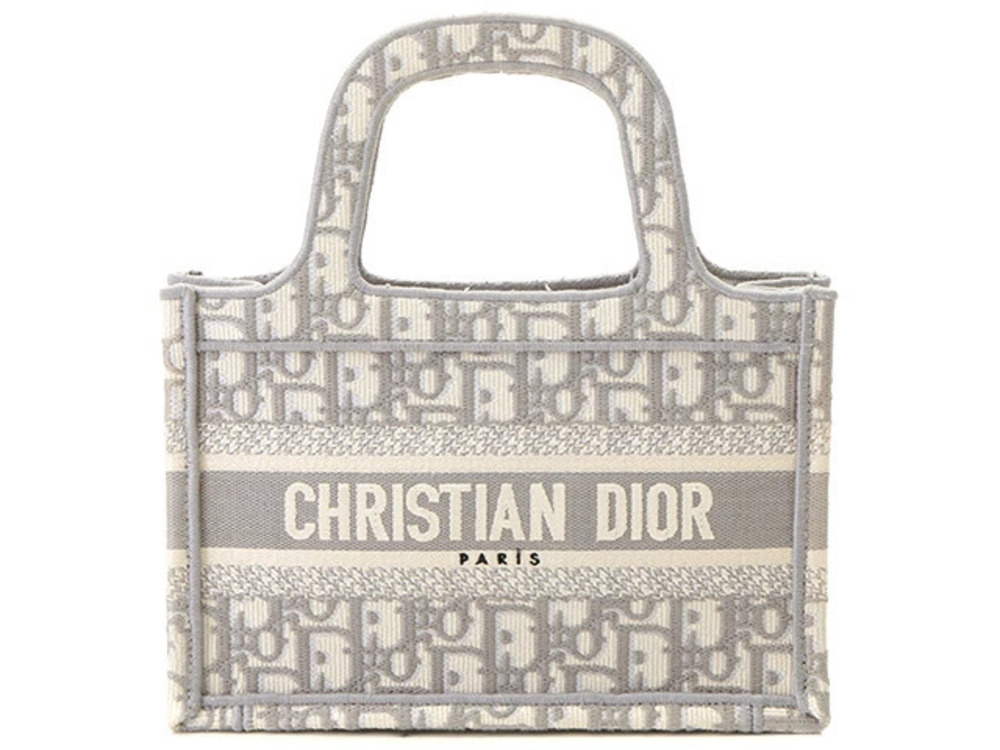 Christian Dior Oblique Book Tote Bag Silver Gray Canvas